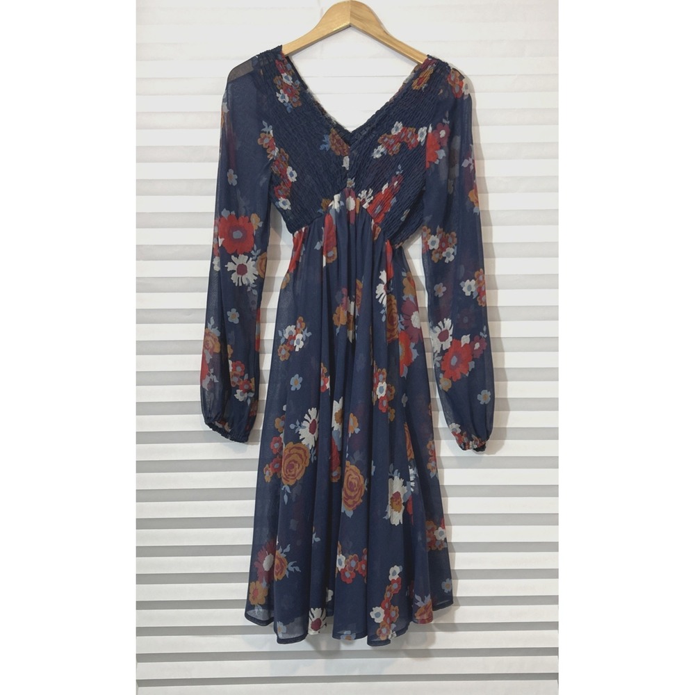 Vintage Denise L Swing Dress‎ Size 5/6 Double Elastic V Neck Long Sleeve